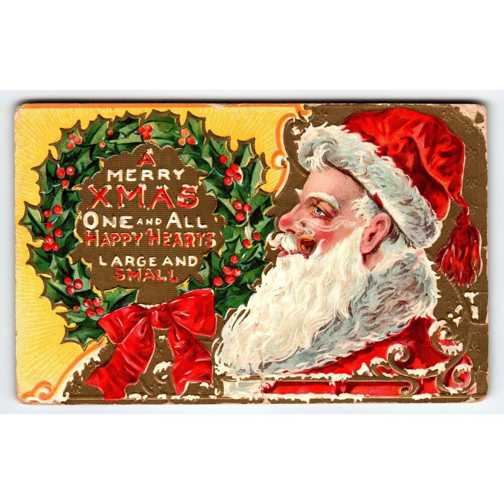 Santa Claus Christmas Postcard Saint Nick Profile Smokes Pipe Embossed Vintage